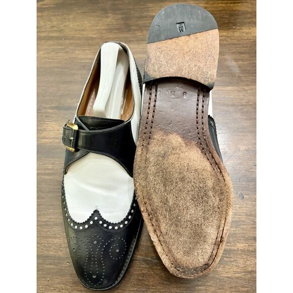 Magnanni Monk Strap Leather Black White Spectator Dress Shoes Buckle US 8 /EU 41 main image 5